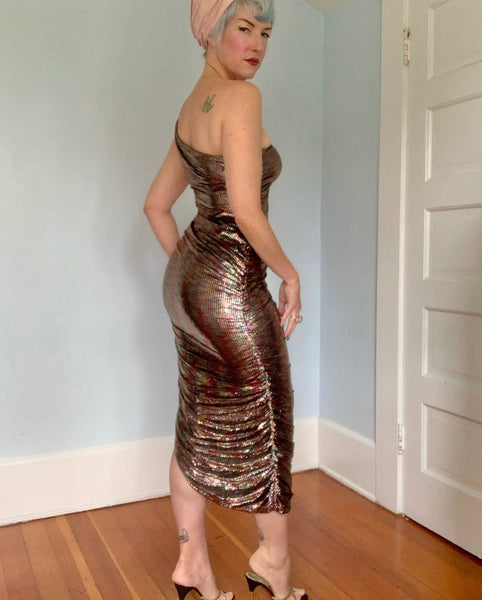 1970s Rainbow Lurex Cocktail Dress by “New Leaf by Samir”