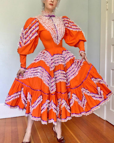 Custom Made 1960s Escaramuza Charra Dress & Shawl