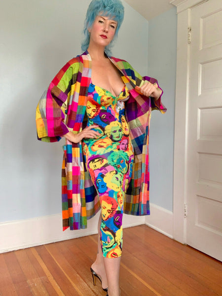 1960s Thai Raw Silk Madras Plaid Robe / Coat