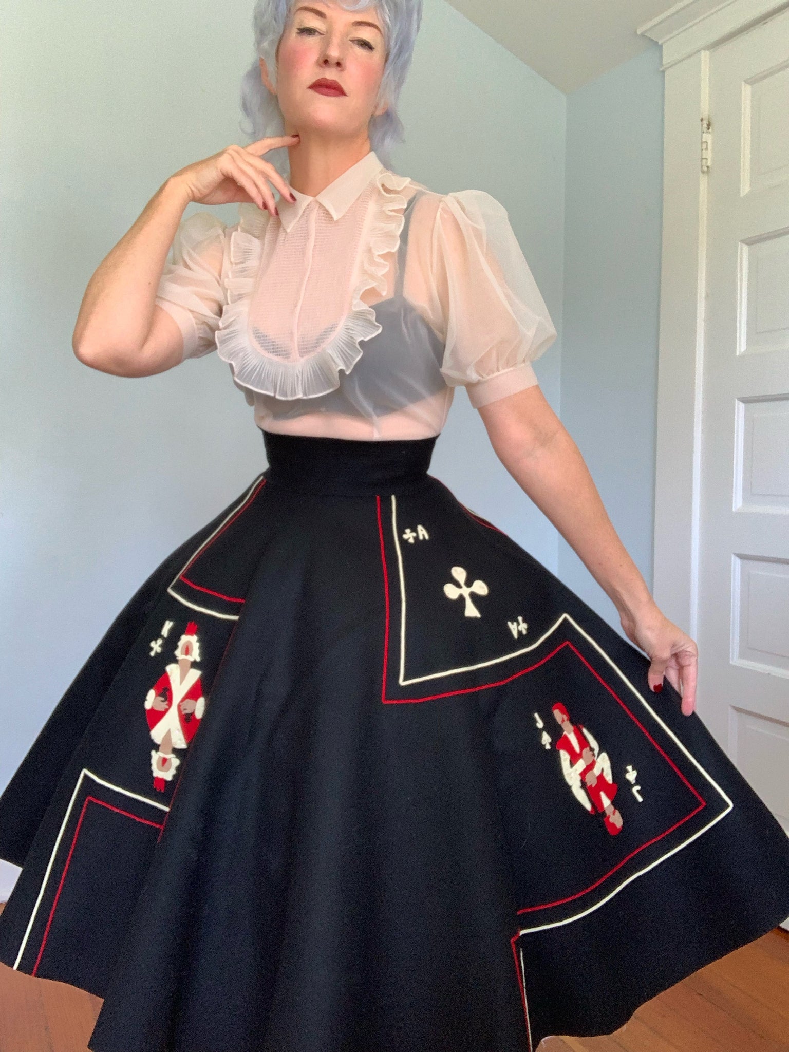 1950s “Juli Lynne Charlot” Handmade Wool Felt Playing Cards Circle Skirt