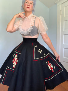 1950s “Juli Lynne Charlot” Handmade Wool Felt Playing Cards Circle Skirt