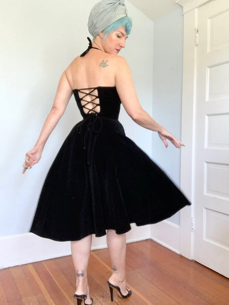 1950s “Elaine Terry California” Cotton Velvet Party Dress