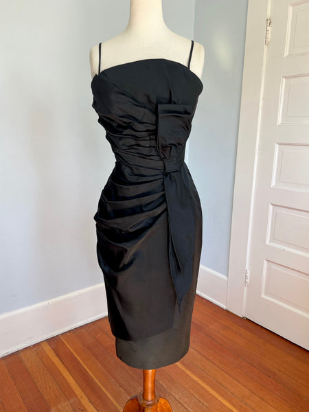 1950s Peau de Soie Silk Draped Cocktail Dress