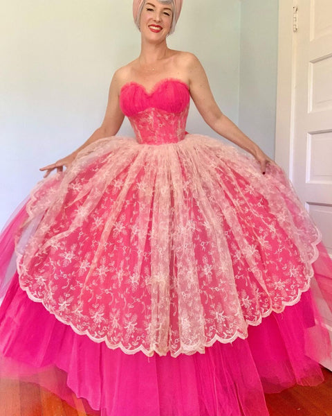 1950s Barbie Pink Tulle Ball Gown