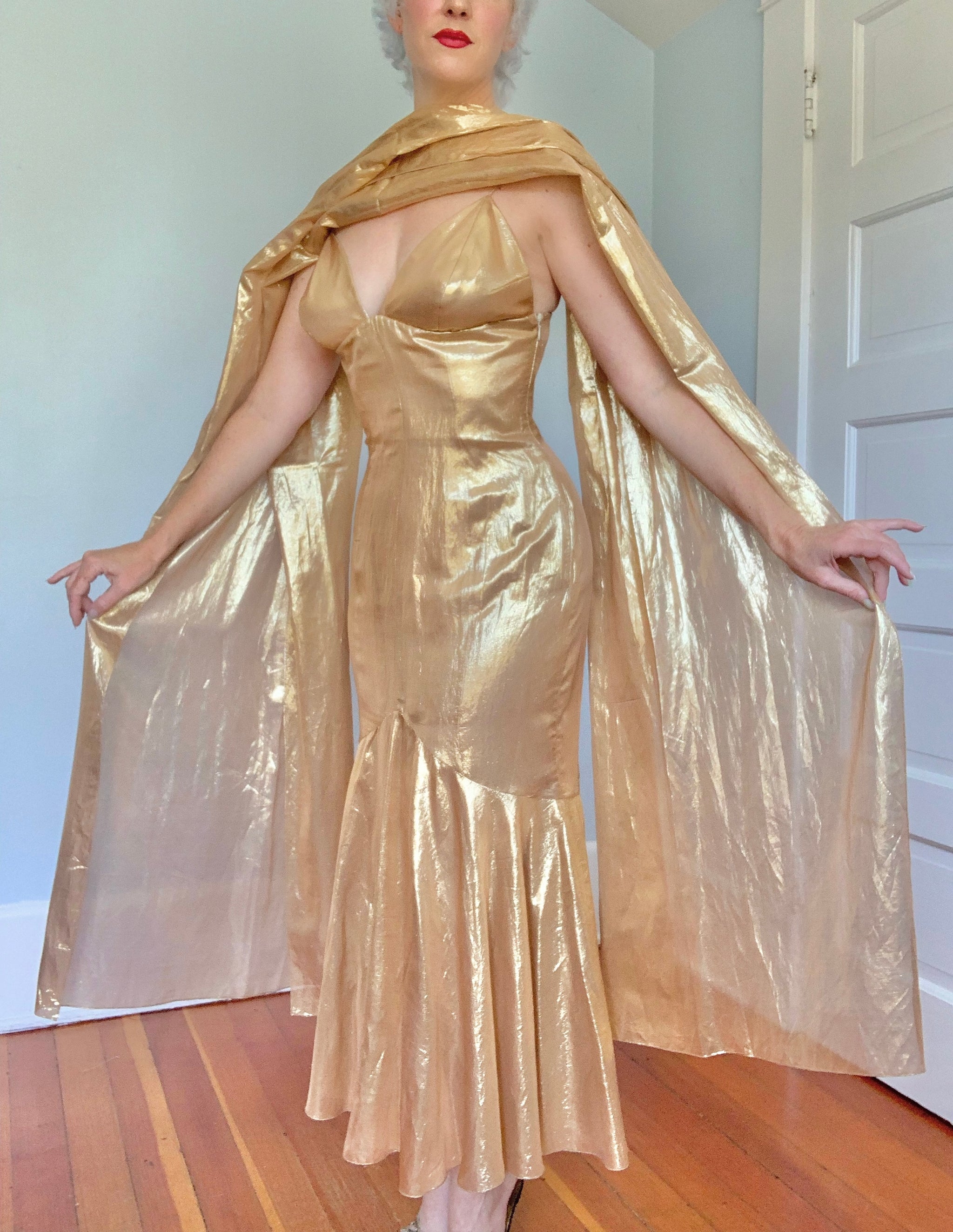 Designer “Jacques Fath Paris” Metallic Gold Silk Lamé Cocktail Dress w –  butchwaxvintage