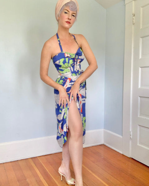 1940s Cold Rayon Hawaiian Sarong Dress by “Kamehameha”