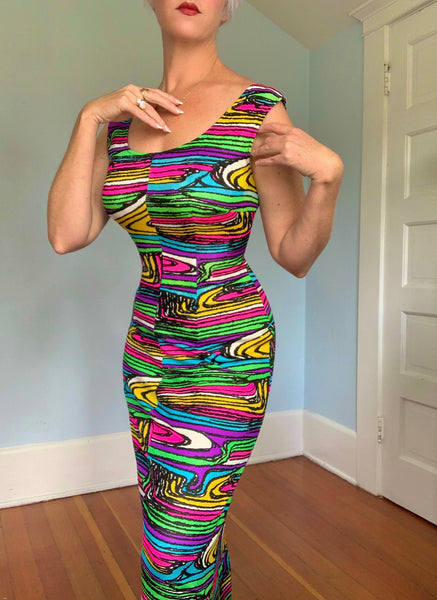 1960s Day-Glo Stretch Maxi Dress
