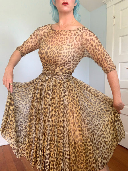 1950s “Norman Norell” Silk Leopard Print Party Dress