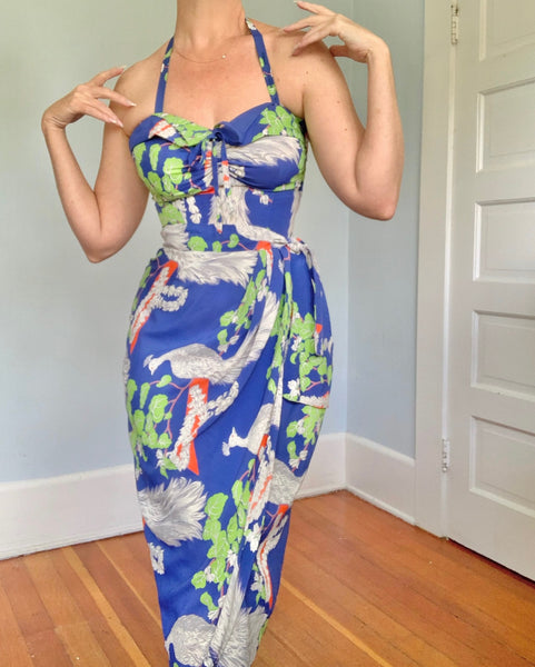 1940s Cold Rayon Hawaiian Sarong Dress by “Kamehameha”
