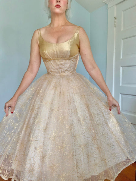 1950s Embroidered Spiderweb & Lurex Party Dress