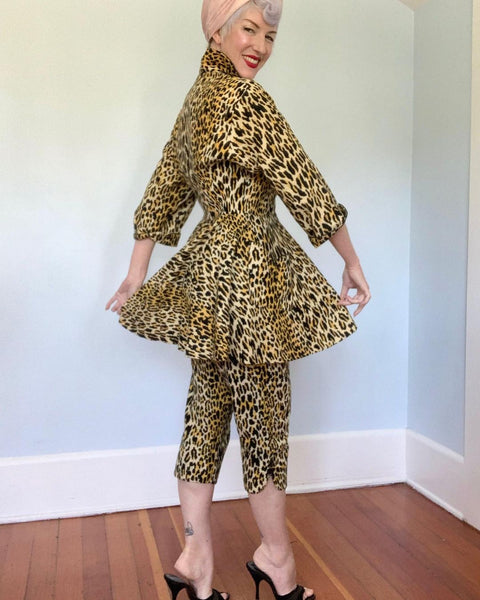 Late 1940s Cotton Flannel Leopard 2 Piece Ensemble