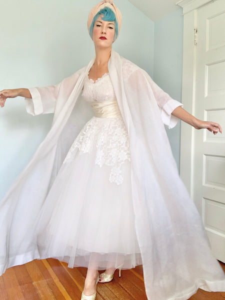 Custom Vintage Silk Organza Huge Trapeze Maxi Bridal Coat Attributed to “Nina Ricci”