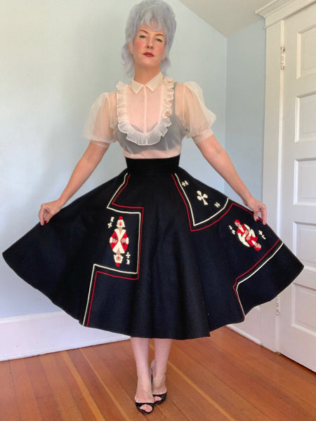 1950s “Juli Lynne Charlot” Handmade Wool Felt Playing Cards Circle Skirt