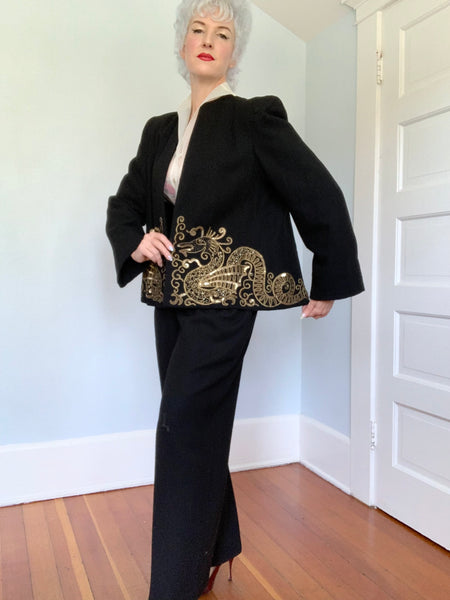 1940s Wool Sequined Hand Embellished ‘Sea Monster’ Cocktail Jacket