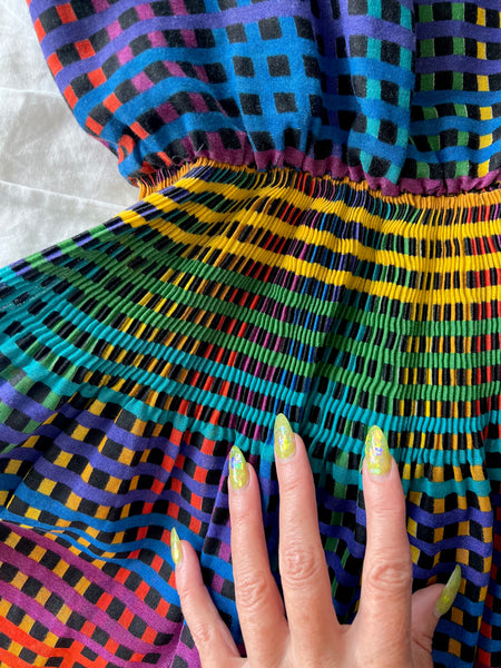 1970s Rainbow Cotton Voile Sundress by “AJ Bari”