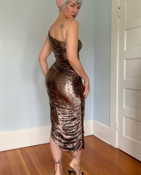 1970s Rainbow Lurex Cocktail Dress by “New Leaf by Samir”