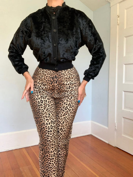 1950s Pristine Leopard Print Cotton Corduroy Cigarette Pants