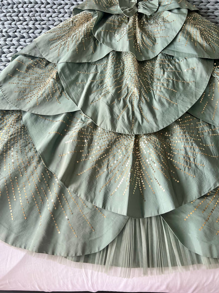 Late 1940s Custom Couture Silk Sequined Petal Gown Inspired by A/W 1949 Dior
