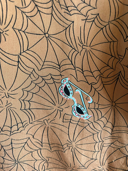 1940s Silk Spiderweb & Sunglasses Dress