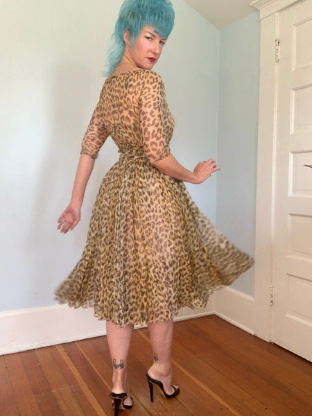 1950s “Norman Norell” Silk Leopard Print Party Dress