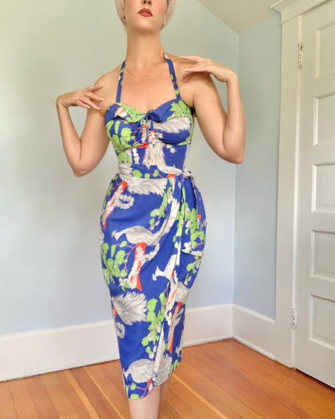 1940s Cold Rayon Hawaiian Sarong Dress by “Kamehameha”