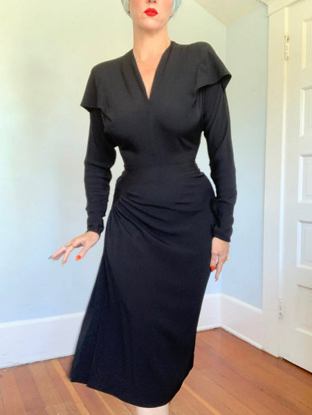 1940s Designer “Dorothy O’Hara” Rayon Crepe Sculptural Cocktail Dress