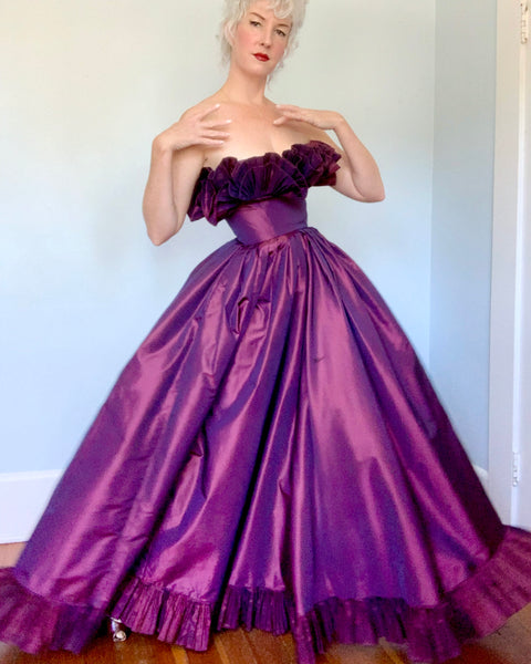 1970s does 1950s “Victor Costa” Iridescent Sharkskin Ball Gown