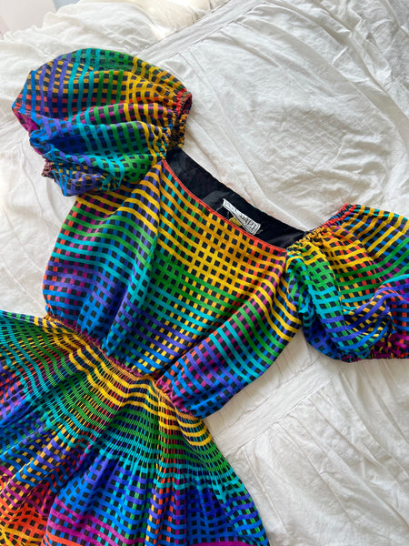 1970s Rainbow Cotton Voile Sundress by “AJ Bari”