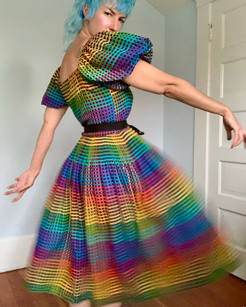 1970s Rainbow Cotton Voile Sundress by “AJ Bari”