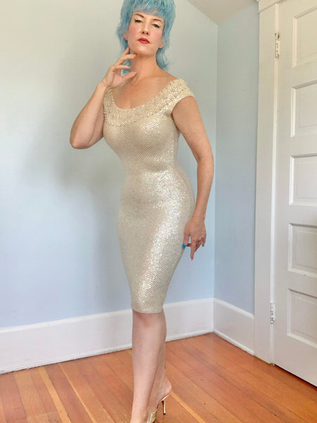 1960s “Gene Shelly’s Boutique Internationale” Hand Sequined / Beaded Wool Cocktail Dress