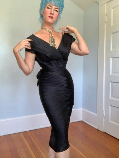 Demi-Couture 1950s Silk Pleated Cocktail Dress