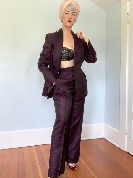 Rare 1990s "Thierry Mugler Couture" 2 Piece Hourglass Pantsuit in Iridescent Silk Blend