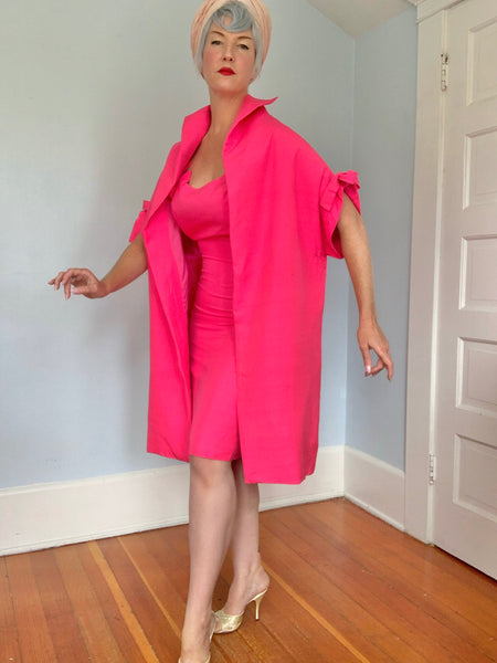 1950s Hot Pink Raw Silk Cocktail Set by “Sydney North California”