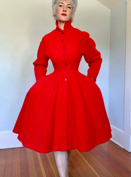 1950s Cherry Red Wool Princess Coat