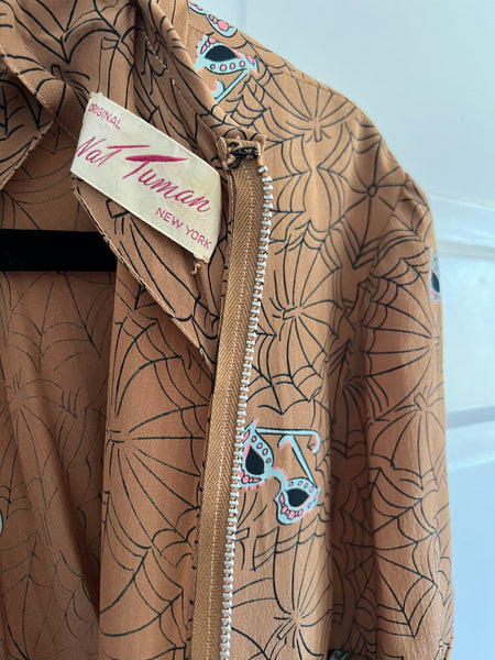 1940s Silk Spiderweb & Sunglasses Dress