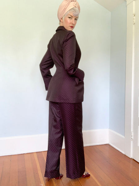 Rare 1990s "Thierry Mugler Couture" 2 Piece Hourglass Pantsuit in Iridescent Silk Blend