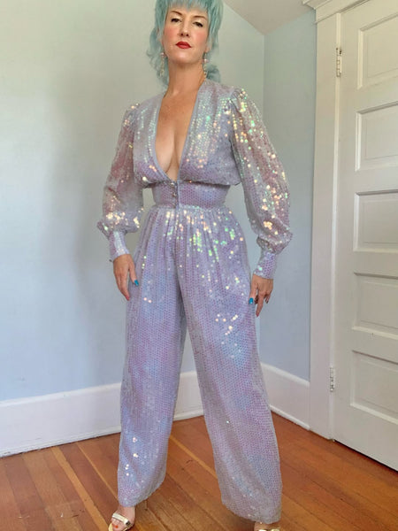 1970s Iridescent Sequin Palazzo Jumpsuit