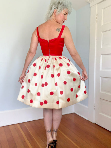 1950s Polkadot Satin Party Dress