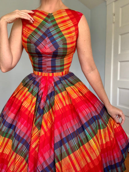 1950s Rainbow Cotton 2 Piece Dress Set by “Original Rellciano New York”