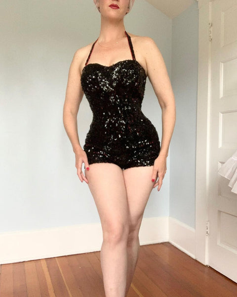 1940s Hand Sequined Swimsuit