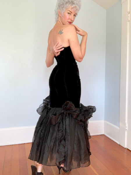 1970s Designer “Barboglio Cristina Jan” Strapless Velvet & Silk Mermaid Gown