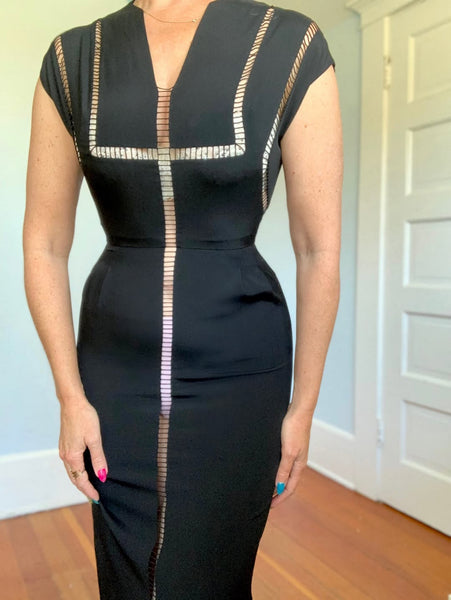 1940s Custom Silk Cut-Outs Cocktail Dress