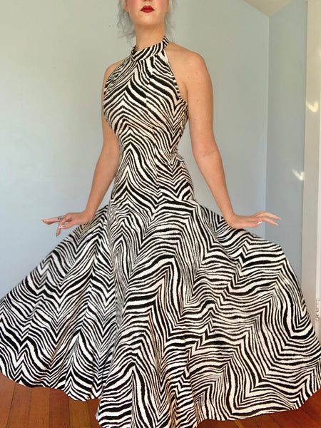 1950s Custom “Saks Fifth Avenue” Cotton Pique Zebra Gown