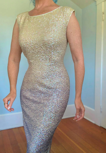 1960s Hand Knit Wool Fully Sequined Ombré Cocktail Dress by “Banff”