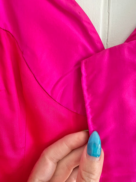 1980s “Scaasi Boutique” Neon Pink Silk Evening Gown