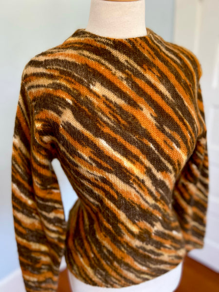 1960s “Darlene Knitwear” Hand Printed Tiger Stripe Wool Mohair Sweater