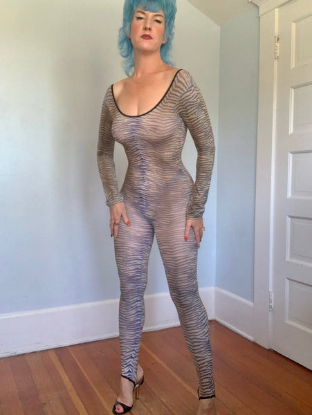 Deadstock 1990s Tiger Print SemiSheer Catsuit