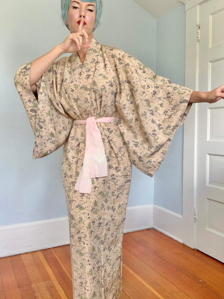Vintage Traditional Custom Made Japanese Silk Kimono w/ X-Rated Illustrations
