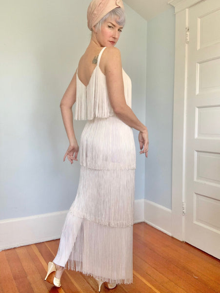 1960s “Lilli Diamond of California” Fully Fringed Maxi Dress & Matching Shawl