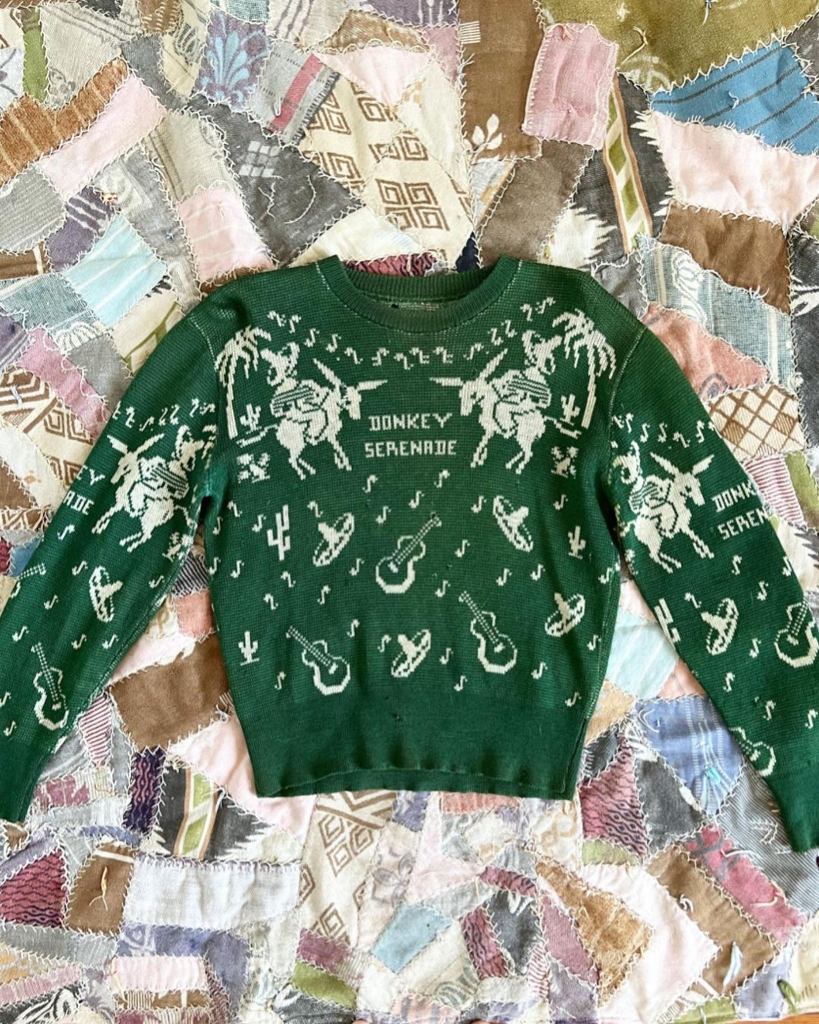 1940s Rare Intarsia Wool “Donkey Serenade” Sweater